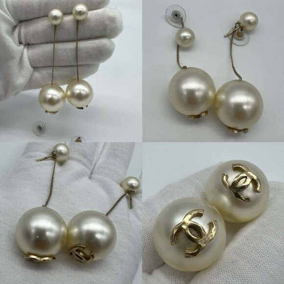 Authentic Chanel large pearl drop CC earrings - Picture 1 of 12